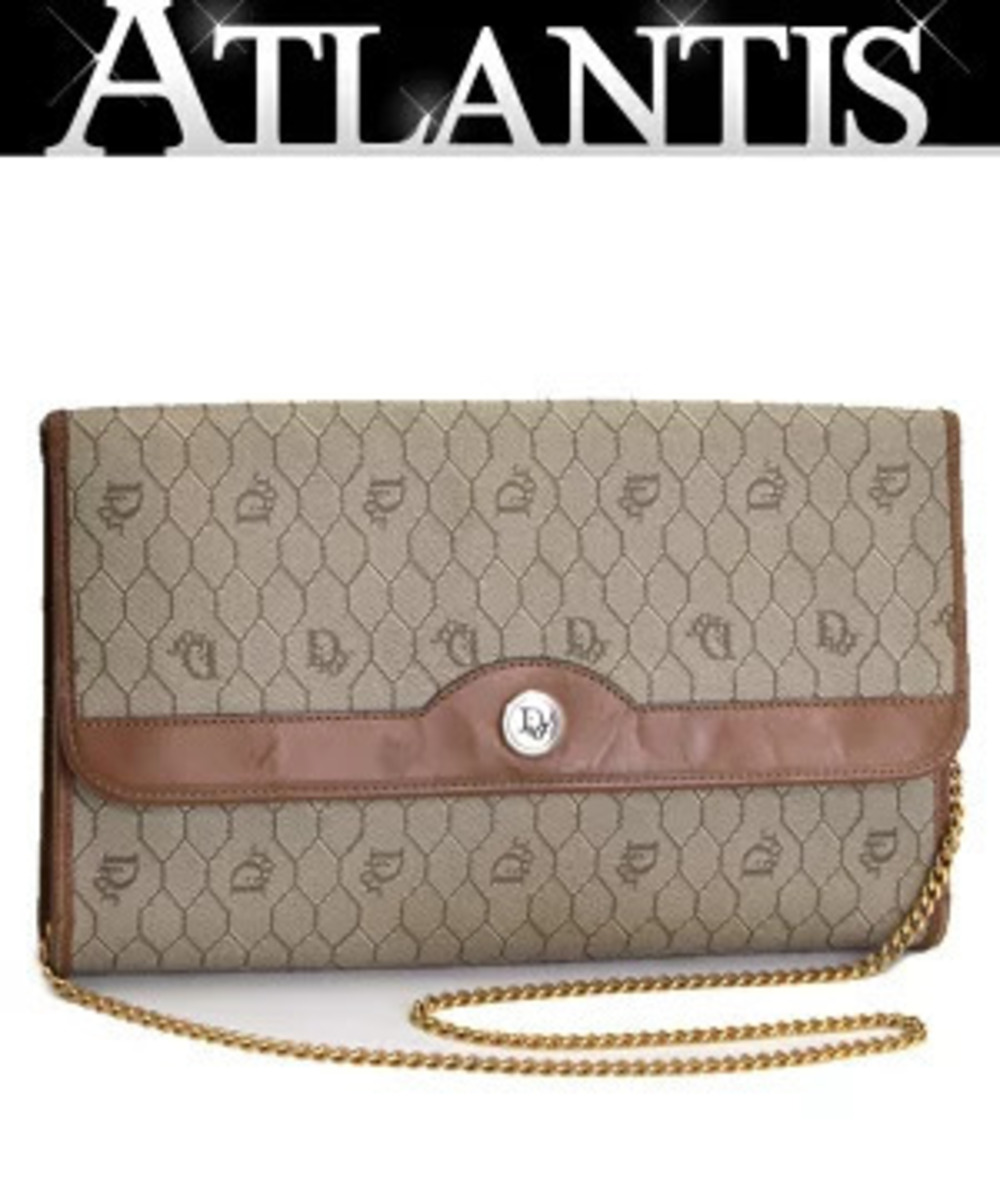 Christian Dior Honeycomb Shoulder Bag x Leather Beige Cream Brown